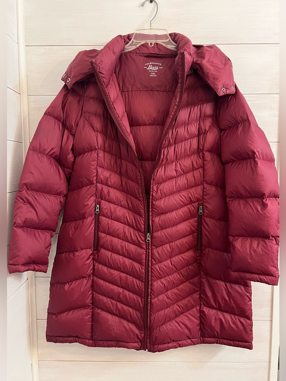 G.H. Bass & Co. Wine Red Quilted Long Puffer Coat